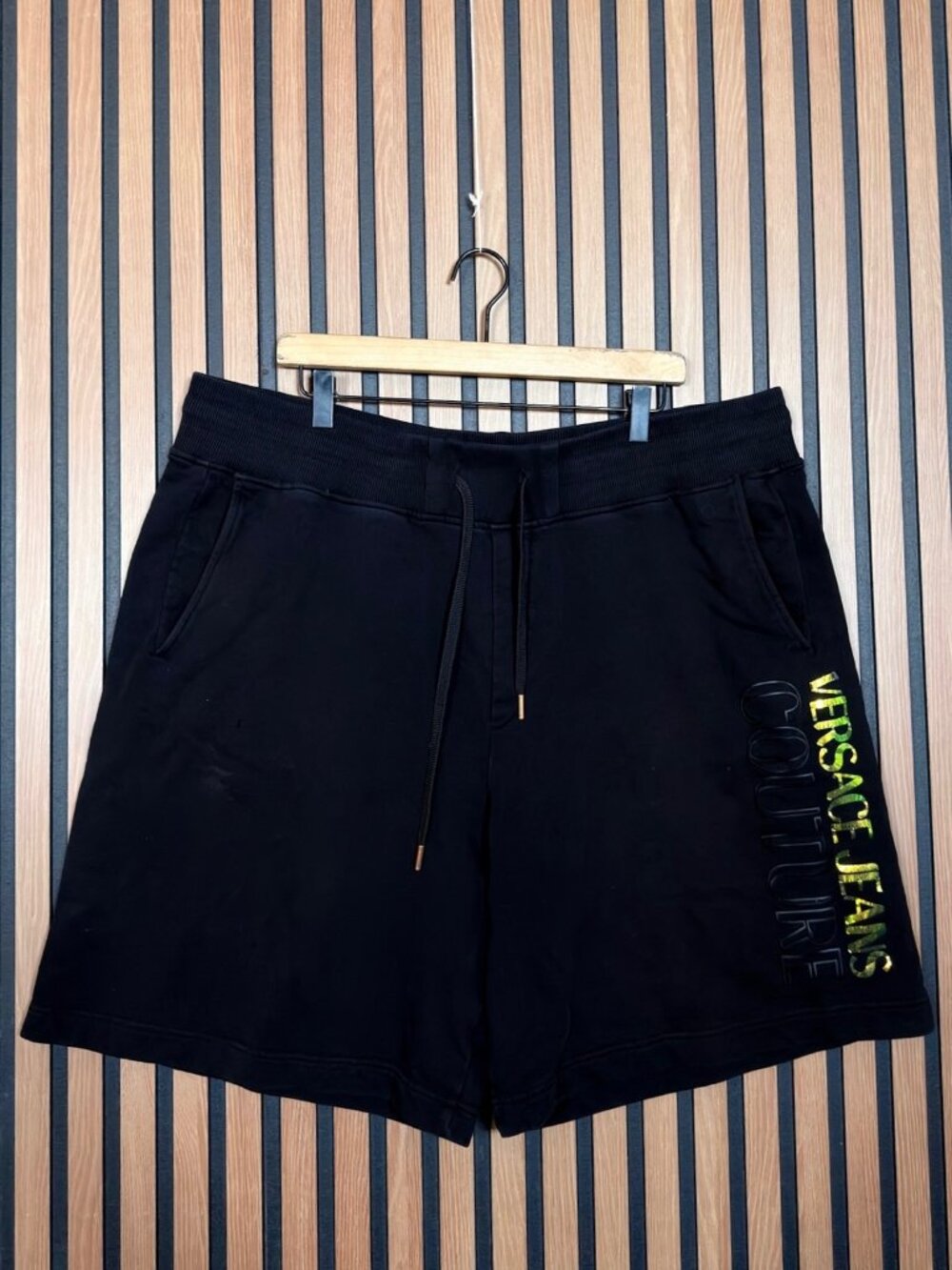 Versace Sweat Shorts 3XL Mens Black Shiny Logo Terry Fleece Pull On *READ 